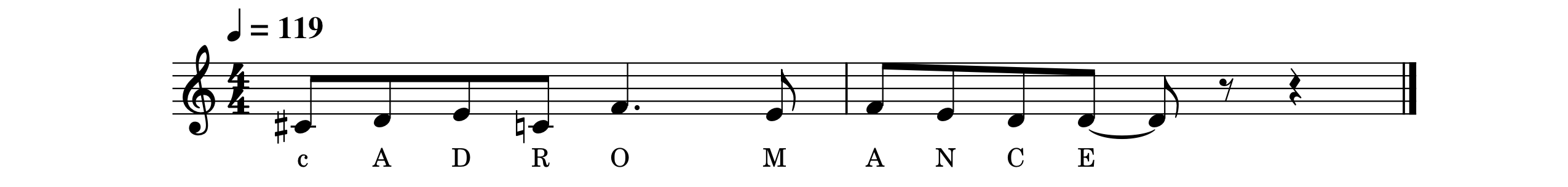 Modified sheet music for 'Bad Romance'