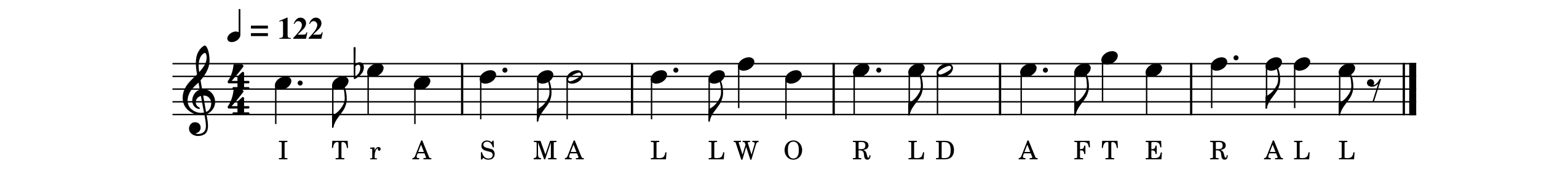 Modified sheet music for 'It's a Small World (After All)'