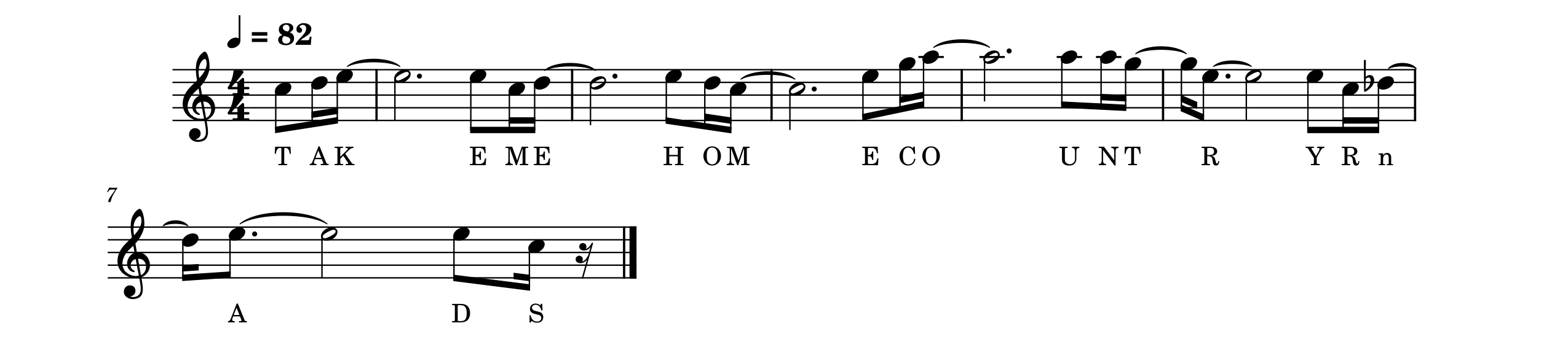 Modified sheet music for 'Take Me Home, Country Roads'